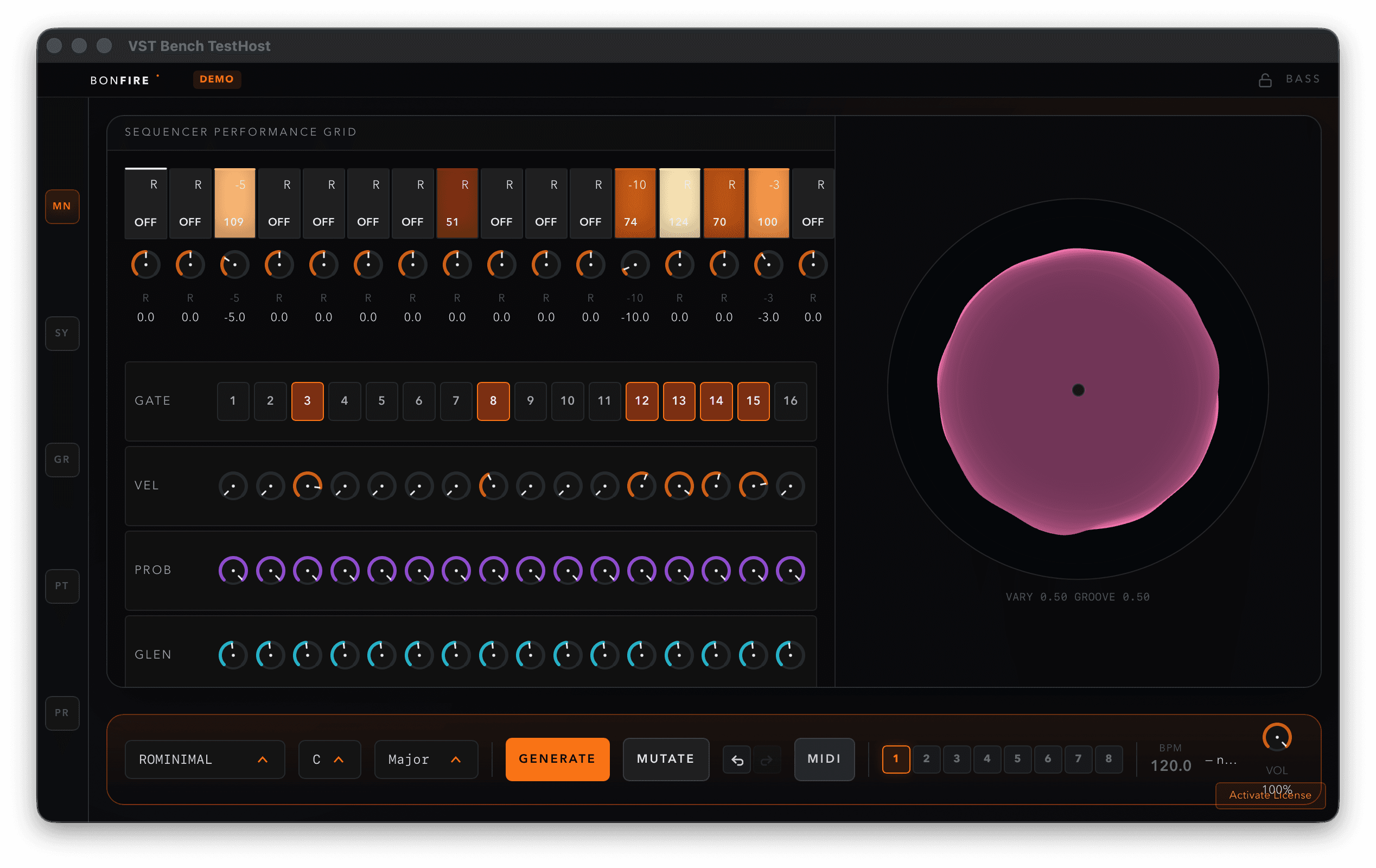 Bonfire Bass — Sequencer and Performance Grid