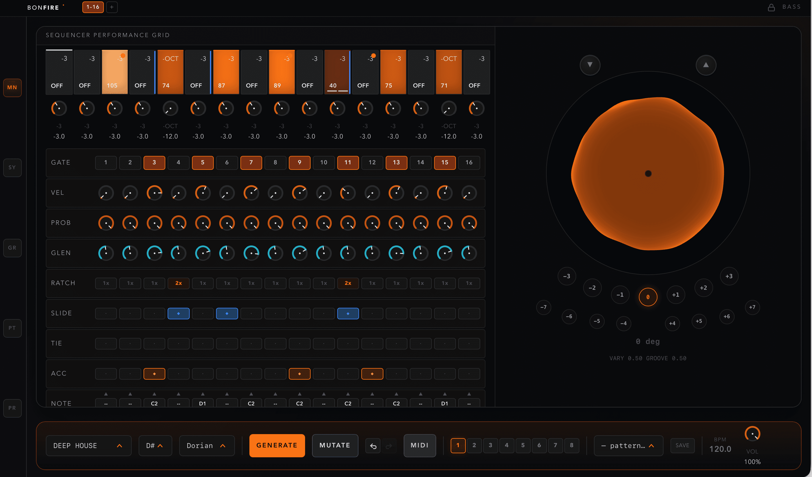 Bonfire Bass — Sequencer and Performance Grid